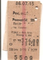BILET KOLEJOWY -POZNAŃ GŁ.-KRAKÓW GŁ. -osobowy -1986 rok