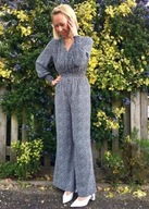 H & M kombinezon długi kwiaty szerokie nogawki palazzo kwiatki satynowy y2k