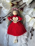 Anioł Stróż czerwony Makrama Aniołek na szczęście lalka na prezent