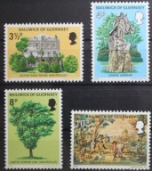 Guernsey 1975 Znaczki 121-4 ** Victor Hugo literatura pisarz drzewo