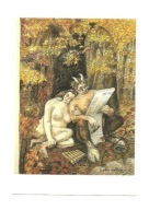 Pocztówka - E. Sorel, Faun z cygarem, prasówka i Ona, czyli Wspomnienie