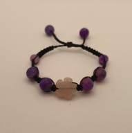 Sznurkowa bransoletka handmade z lodowego agatu i różowego kwarcu