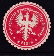 Konsulat Rzeczypospolitej Polskiej w ESSEN , zalepka, fi 40 mm