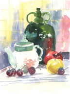 = Obraz =martwa natura=akwarela=owoce=