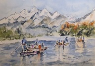 Akwarela Obraz Pejzaż Pieniny Spływ Dunajcem