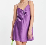 Stradivarius fioletowa satynowa mini S 36 elegancki satyn, letni hit