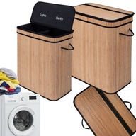 KOSZ NA PRANIE BAMBUSOWY POJEMNIK DUŻY Z POKRYWĄ DWUKOMOROWY KUFER 100L