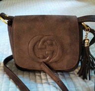 Śliczna Mała Torebka_Brązowo/ Szara_Eko Zamsz_Pasek na Ramię_Okazja