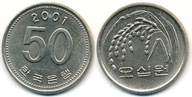 Korea 50 Won - 2001r ... Monety