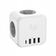 Przedłużacz Rozgałęźnik Kostka Trójnik Do Gniazdka Włącznik Ładowarka USB