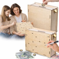 SKARBONKA WYKREŚLANA DREWNIANA 50000zł WYZWANIE OSZCZĘDZANIA+ KŁÓDKA MARKER