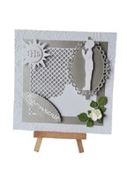 ZAPROSZENIA KOMUNIA CHŁOPIEC W RAMCE KORONKOWEJ K4 SREBRO - BIEL