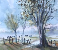 pejzaż z krowami Akwarela Sabina Salamon 24x28