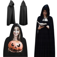 CZARNA PELERYNA CZARODZIEJKI Z KAPTUREM HALLOWEEN KARNAWAŁ 100% POLYESTER