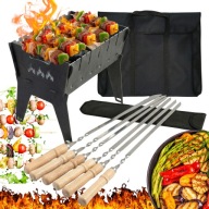 MANGAL SKŁADANY GRILL 3MM NA SZASZŁYKI 6 SZT SZAMPURY POKROWCE PRZENOŚNY