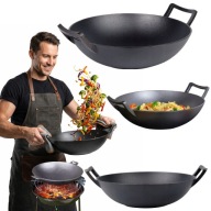 PATELNIA ŻELIWNA ŻELIWNA WOK 36 CM DUŻA GAZ GRILL DO POTRAW AZJATYCKICH