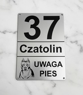 Tabliczka Grawerowana numer domu, ulica, uwaga pies 2w1