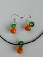 Kolczyki szklane papryka chili i wisiorek choker zestaw lampwork rękodzieło