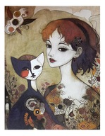 Obraz Akwarela Dama z Kotem