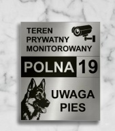 Tabliczka Grawerowana numer domu, ulica, obiekt monitorowany 2w1 Uwaga pies
