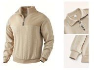 Męski Sweter Henley Wysoka Stójka Ćwiartkowy Zamek – OLD MONEY Khaki