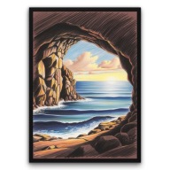 Plakat z ramą 40x50cm Jaskinia Morze Lazurowa Woda Wakacje Styl Retro Loft