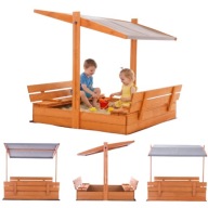 PIASKOWNICA DREWNIANA Z DASZKIEM 120X120 DLA DZIECI Z ŁAWKAMI IMPREGNOWANA