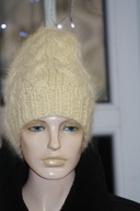 czapka beanie rekodzielo moher warkocze ecru