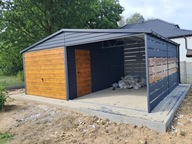 Garaż 3x5 + 3x5 wiata zabudowana panelami, brama uchylna + drzwi . grafit
