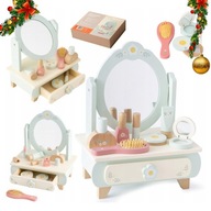 DREWNIANA MINI TOALETKA DLA DZIECI DLA DZIEWCZYNKI Z AKCESORIAMI Z LUSTREM