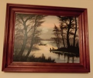OBRAZ__Pejzaż_ Jeziorem/ Zachód__Olej__Płótno__UŻYWANE