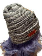 Ciepła, szara czapka w paski, wegańska, handmade, unikat