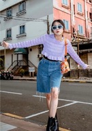 H & M fioletowy crop top marszczony falbanka gorsetowy coquette lawendowy