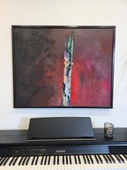 Duży obraz abstrakcyjny w odcieniach czerwieni i czerni