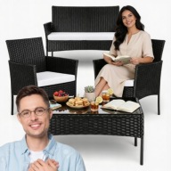 MEBLE OGRODOWE ZESTAW SOFA STOLIK FOTELE RATTANOWE KOMPLET MEBLI NA 5 OSÓB