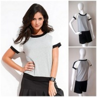 Bluzka tunika 34 XS koszula krótki rękaw szara grey T shirt top kolorowy