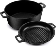 Kichly żeliwny garnek holenderski 2w1 pokrywka patelnia grill 4,7l