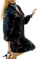 h__&__m luźna bluzka TUNIKA CZARNA W KWIATY ZAPINANA NA GUZIKI retro 44/XXL