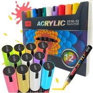 MARKERY AKRYLOWE ZESTAW 12 SZT WODOODPORNE PISAKI MAZAKI SZKOŁA DLA DZIECKA