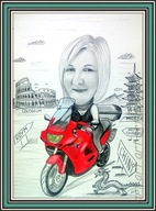 Karykatura portret ze zdjęcia na motorze PROMOCJA