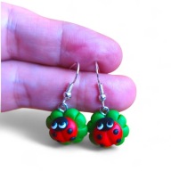 KOLCZYKI Z MODELINY Zielone Liście z Biedronką