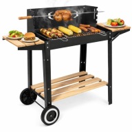 GRILL WĘGLOWY OGRODOWY NA KÓŁKACH Z PÓŁKAMI RUSZT 4-POZIOMY ROŻEN BBQ DUŻY