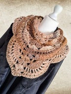PIĘKNA WIELOFUNKCYJNA WEŁNIANA SZYDEŁKOWA BRĄZOWO/KREMOWA CHUSTA, BOLERKO