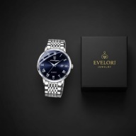 Zegarek męski POEDAGAR quartz stal 42 mm srebrny, niebieska tarcza