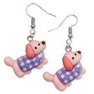 Kolczyki JAMNIKI w Sweterkach RÓŻOWE Pieski Żywiczne Zabawny PREZENT Psy