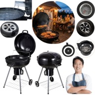 GRILL WĘGLOWY OGRODOWY DUŻY RUSZT 54X54CM Z POKRYWĄ PÓŁKAMI I TERMOMETREM