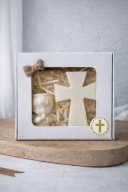 Świeca sojowa zestaw 2szt Komunia chłopiec krzyżyk prezent | noya