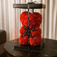 PREZENT NA WALENTYNKI DUŻY MIŚ Z RÓŻ 25 CM PŁATKÓW + ZŁOŻONE PUDEŁKO + LED