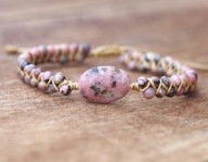 BOHO BRANSOLETKA SKÓRA KAMIENIE rodonit różowy