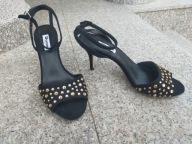 DUNE nr 40 eleganckie luksusowe zamszowe sandały na szpilce z cyrkoniami